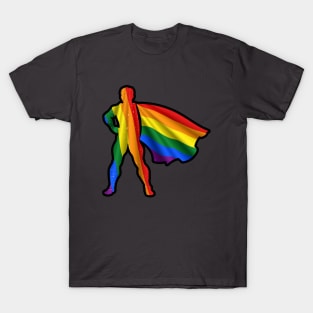 LGBTQ Hero Wearing Cape of LBGTQIA+ Pride Flag Hope and Brave Heroes T-Shirt